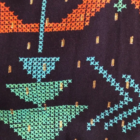 Zara Actez Tribal Geometric Metallic Long Sleeves Colorful Navy Shirtdress M - Picture 8 of 15